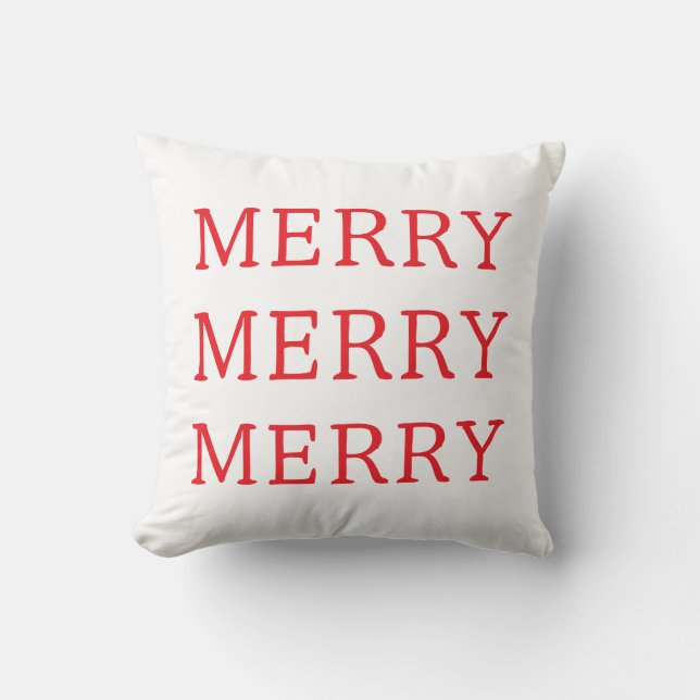 Merry Christmas Red & White Throw Pillow Kissen (Vorderseite)