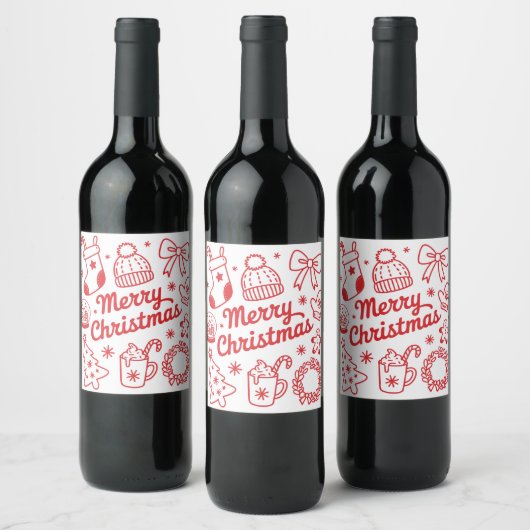 Merry Christmas Red & White Wine Label Weinetikett (Flaschen)