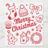 Merry Christmas Red & White Wine Label Weinetikett (Einzelnes Label)