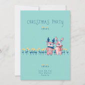 Merry Christmas – Reindeer & Bunny on Teal Einladung (Vorderseite)