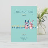Merry Christmas – Reindeer & Bunny on Teal Einladung (Stehend Vorderseite)