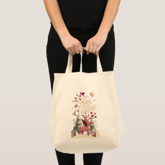 Merry Christmas Reindeer Canvas Tote Bag  Tragetasche
