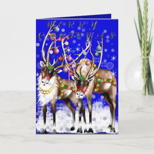 Merry Christmas Reindeer Card Feiertagskarte (Vorderseite)
