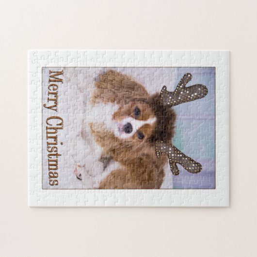 Merry Christmas Reindeer Cavalier King Charles Puzzle (Horizontal)