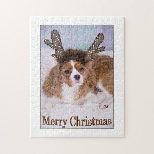 Merry Christmas Reindeer Cavalier King Charles Puzzle (Vertikal)