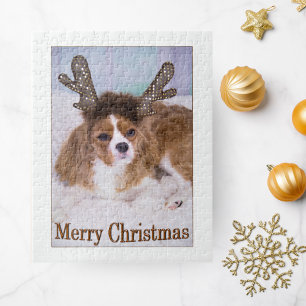 Merry Christmas Reindeer Cavalier King Charles Puzzle