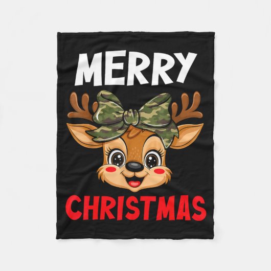 Merry Christmas Reindeer Girls Kids Camo Bow Pajam Fleecedecke (Vorderseite)