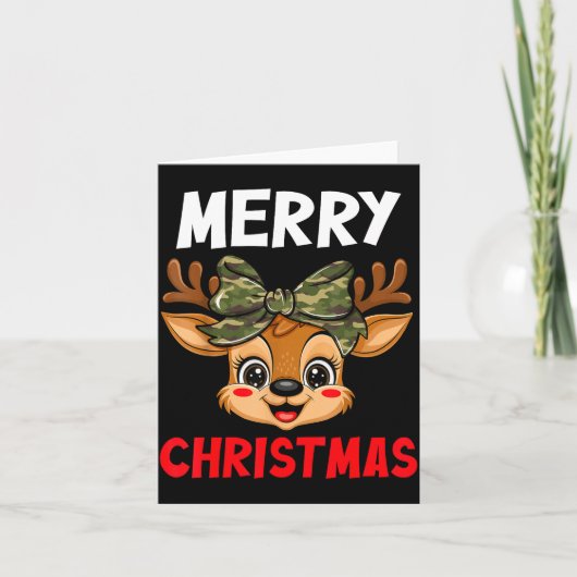 Merry Christmas Reindeer Girls Kids Camo Bow Pajam Karte (Vorderseite)