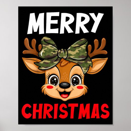 Merry Christmas Reindeer Girls Kids Camo Bow Pajam Poster (Vorne)