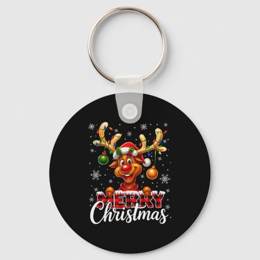 Merry Christmas Reindeer Plaid Pajamas Xmas Shirts Schlüsselanhänger (Vorderseite)