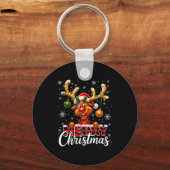 Merry Christmas Reindeer Plaid Pajamas Xmas Shirts Schlüsselanhänger (Vorderseite)