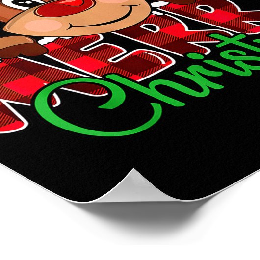 Merry Christmas Reindeer Plaid Xmas Family Poster (Ecke)