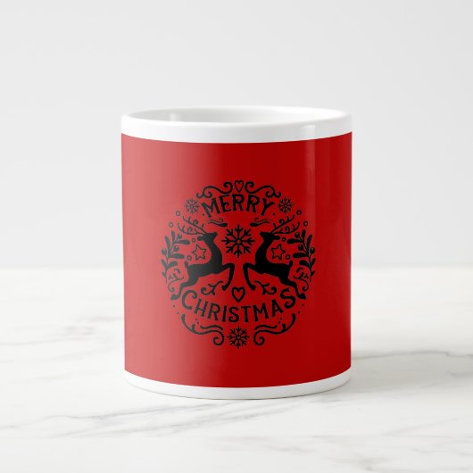 Merry Christmas Reindeer , Red Black Jumbo-Tasse (Vorderseite)