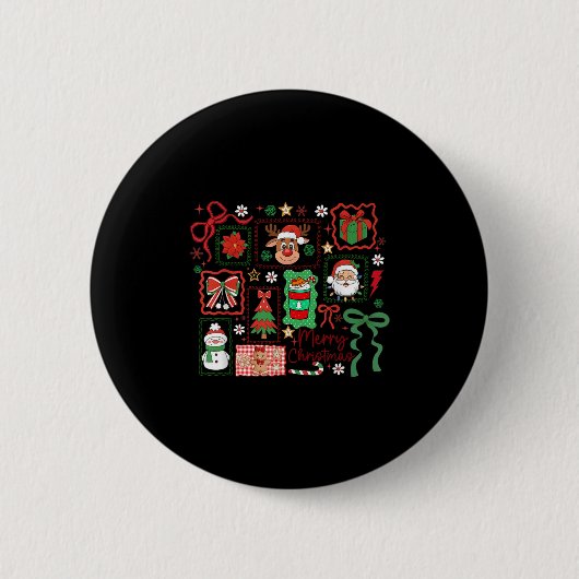 Merry Christmas Reindeer Santa Snowman Coquette Bo Button (Vorderseite)