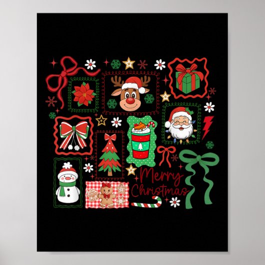 Merry Christmas Reindeer Santa Snowman Coquette Bo Poster (Vorne)