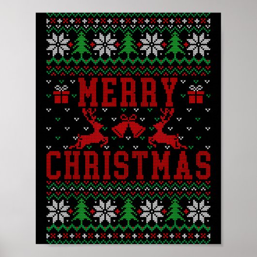 Merry Christmas Reindeer Snowflake Ugly Christmas Poster (Vorne)