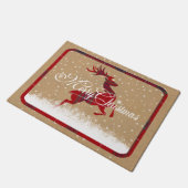 Merry Christmas Reindeer Tartan Red/Kraft ID590 Fußmatte (Schrägansicht)