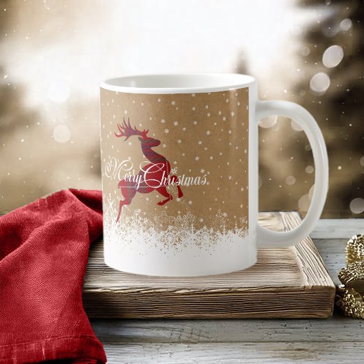 Merry Christmas Reindeer Tartan Red/Kraft ID590 Kaffeetasse