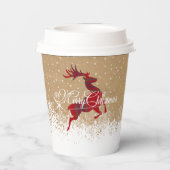 Merry Christmas Reindeer Tartan Red/Kraft ID590 Pappbecher (Rückseite)