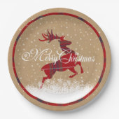 Merry Christmas Reindeer Tartan Red/Kraft ID590 Pappteller (Vorderseite)