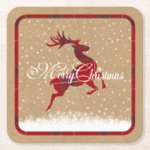 Merry Christmas Reindeer Tartan Red/Kraft ID590 Rechteckiger Pappuntersetzer (Vorderseite)