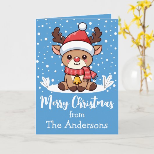 Merry Christmas Reindeer With Santa Hat Custom Karte (Gelbe Blume)