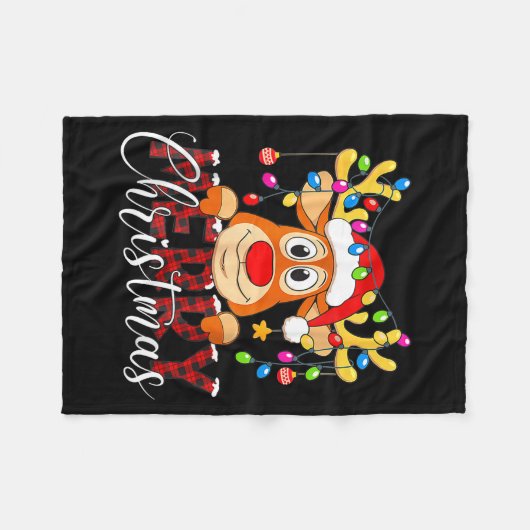 Merry Christmas Reindeer Xmas Family Pajamas Buffa Fleecedecke (Vorderseite (Horizontal))