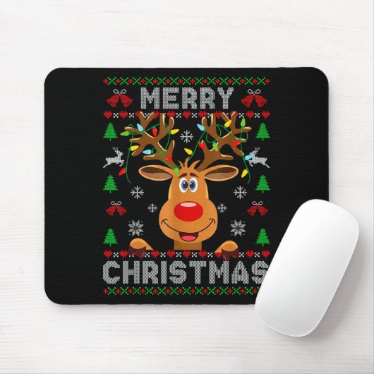 Merry Christmas Reindeer Xmas Pajama Family Men Wo Mousepad (Mit Mouse)