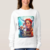 MERRY CHRISTMAS REINDEIN MIT GLÜCKLICHEM MÄDCHEN SWEATSHIRT (Vorderseite)