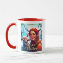 MERRY CHRISTMAS REINDEIN MIT GLÜCKLICHEM MÄDCHEN TASSE
