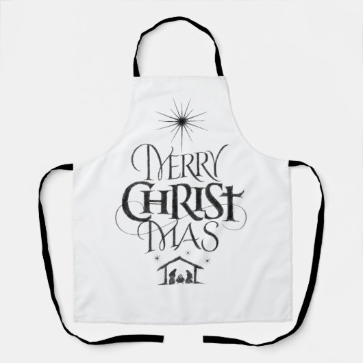 Merry CHRISTmas Religiöse Kohlekalligraphie Schürze (Vorderseite)