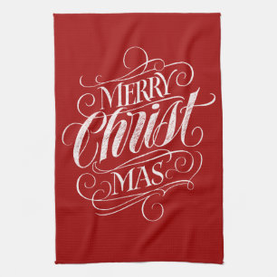 Merry CHRISTmas Religious Calligraphy Chalk Red Geschirrtuch