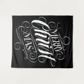 Merry CHRISTmas Religious Calligraphy Script Black Wandteppich (Vorderseite (Horizontal))