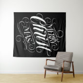 Merry CHRISTmas Religious Calligraphy Script Black Wandteppich (Beispiel (Horizontal))