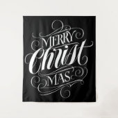 Merry CHRISTmas Religious Calligraphy Script Black Wandteppich (Vorderseite)