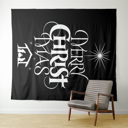 Merry CHRISTmas Religious Decotation Schwarz-weiß Wandteppich (Beispiel (Horizontal))