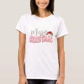 Merry Christmas Retro 80's Font Santa Hat Pink Red T-Shirt (Vorderseite)