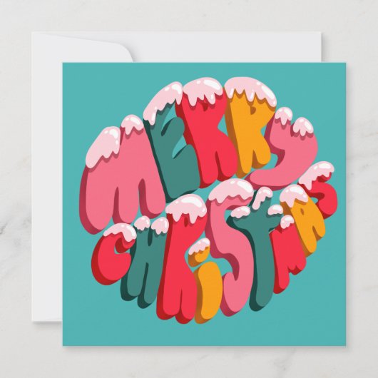 Merry Christmas Retro Bubble Letters Snow Cute (Vorderseite)
