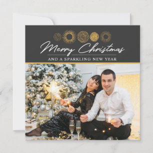 Merry Christmas Retro Gold Burst Photo Greeting Feiertagskarte