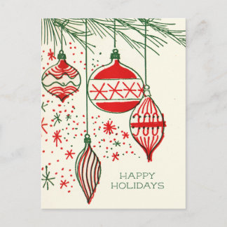 Merry Christmas | Retro Hand Drawn Ornaments Holi Feiertagspostkarte