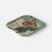 Merry Christmas - retro postcard, children, holly Pappteller (Gewinkelt)