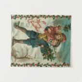 Merry Christmas - retro postcard, children, holly Wandteppich (Vorderseite (Horizontal))
