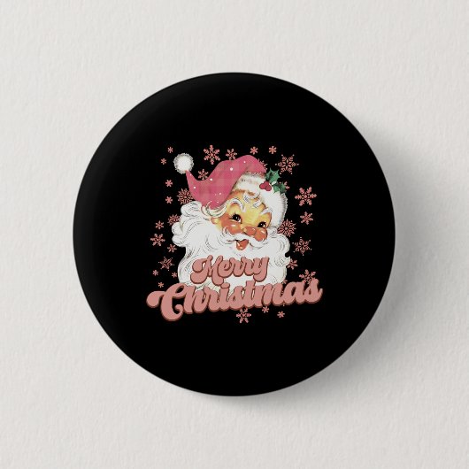 Merry Christmas Retro Tygraphy Santa Nk Hat T Shir Button (Vorderseite)