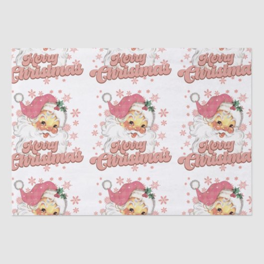 Merry Christmas Retro Typography Santa Pink Hat Seidenpapier (Vorderseite)