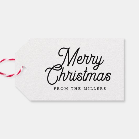 MERRY CHRISTMAS RETRO WHITE TYPOGRAPHIE AUF BLAC GESCHENKANHÄNGER (Rückseite Horizontal)