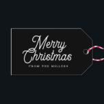 MERRY CHRISTMAS RETRO WHITE TYPOGRAPHIE AUF BLAC GESCHENKANHÄNGER<br><div class="desc">Fröhliche Weihnachten kehrte Farben um,  Retro Schwarz und Weiß anpassbare Typografie auf einem weißen und schwarzen Hintergrund.</div>