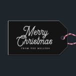 MERRY CHRISTMAS RETRO WHITE TYPOGRAPHIE AUF BLAC GESCHENKANHÄNGER<br><div class="desc">Fröhliche Weihnachten kehrte Farben um,  Retro Schwarz und Weiß anpassbare Typografie auf einem weißen und schwarzen Hintergrund.</div>