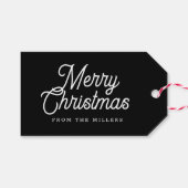 MERRY CHRISTMAS RETRO WHITE TYPOGRAPHIE AUF BLAC GESCHENKANHÄNGER (Vorderseite (Horizontal))