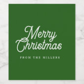 MERRY CHRISTMAS RETRO WHITE TYPOGRAPHY ON GREEN WEINETIKETT (Einzelnes Label)