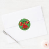 Merry Christmas Ribbon Custom Return Address Label Runder Aufkleber (Umschlag)